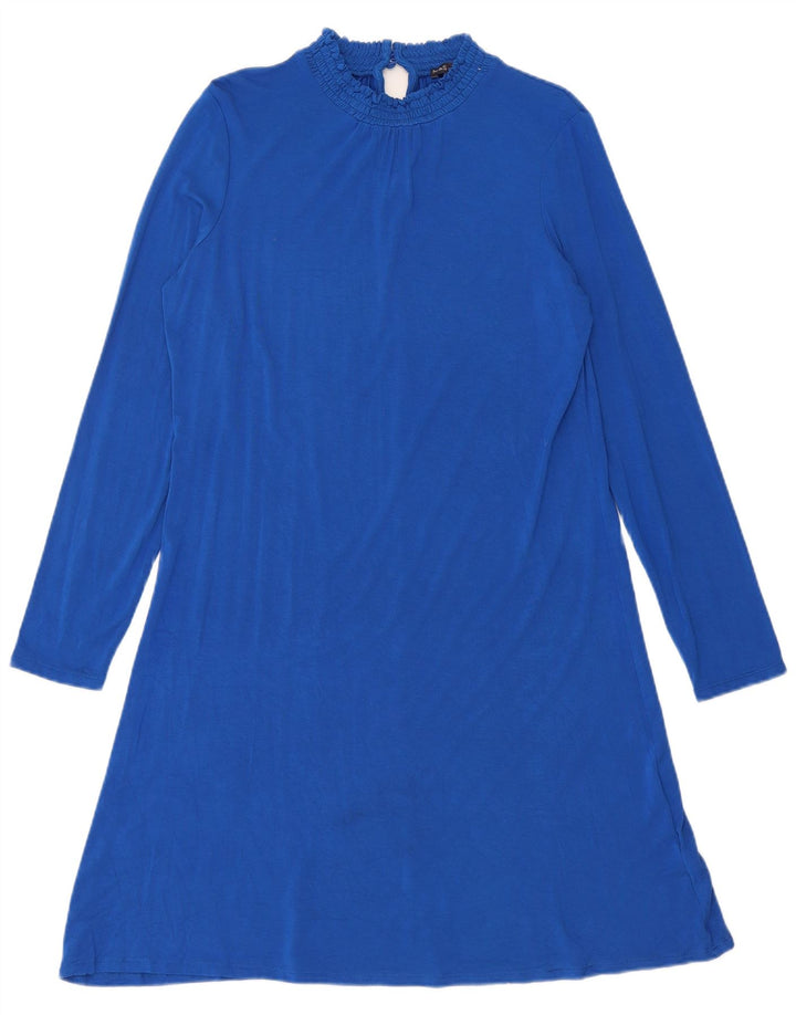 Marks & Spencer Dame Langærmet A-Line Kjole UK 12 Medium Blue Viscose