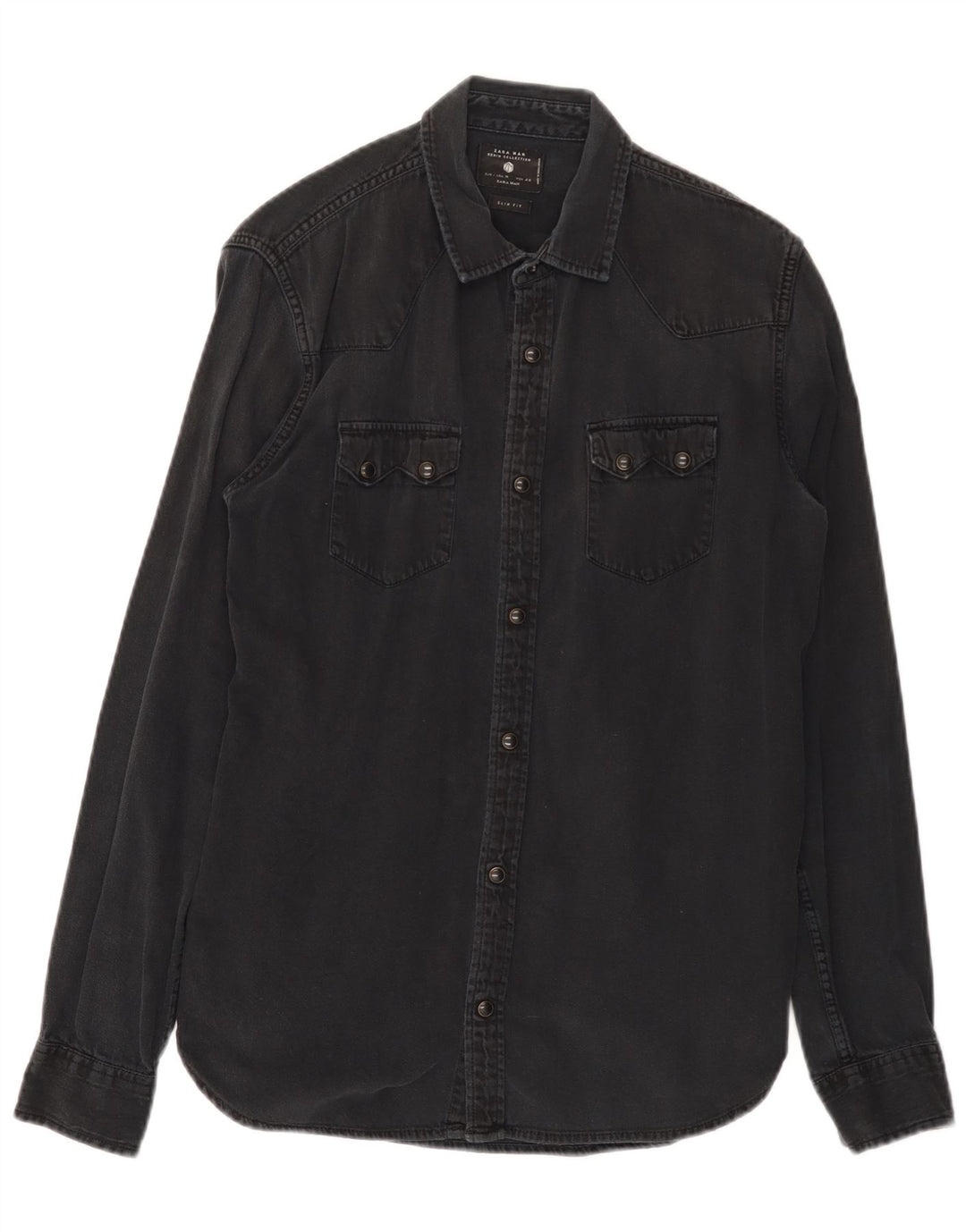 Zara Herre Slim Fit Denim Shirt Medium Sort