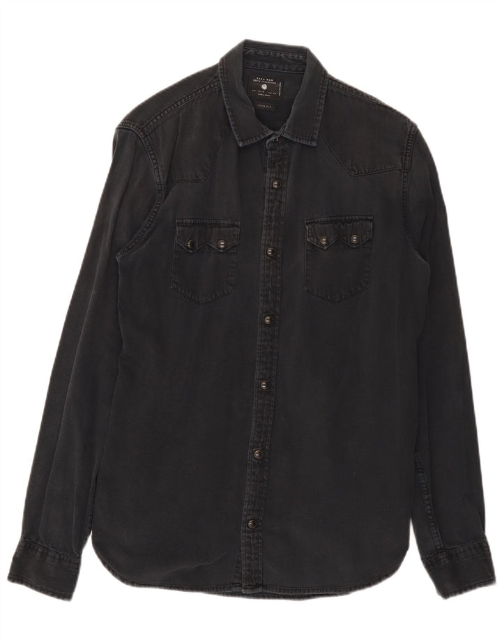 Zara Herre Slim Fit Denim Shirt Medium Sort