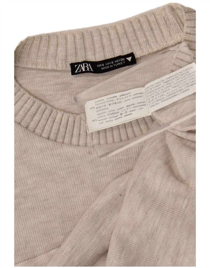 ZARA Dame Oversized Boat Neck Jumper Sweater UK 10 Small Beige Polyester