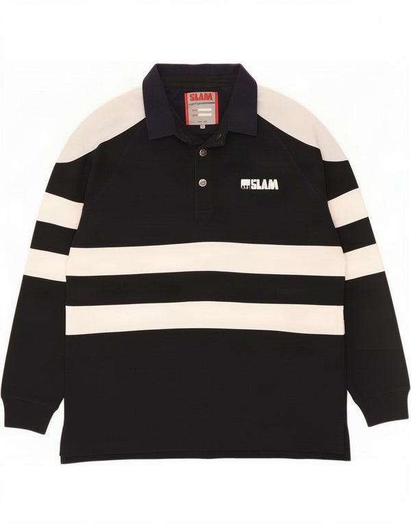 Slam Mens Graphic Long Sleeve Rugby Polo Shirt Large Navy Blue Striped
