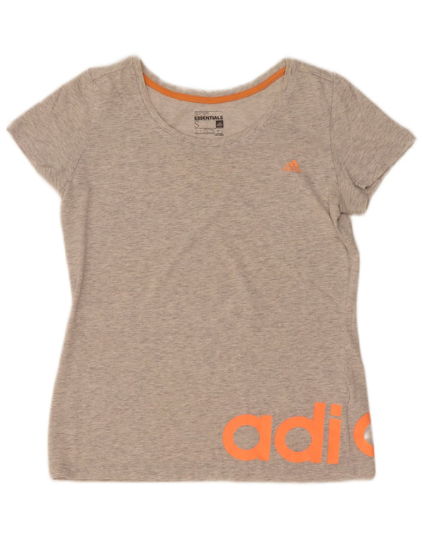 Adidas Dame Climalite Grafisk T-Shirt Top UK 8/10 Small Grey Flecked