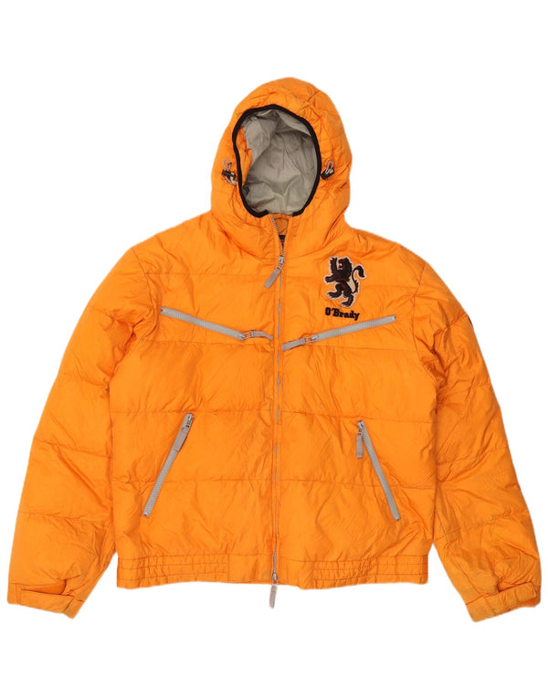 Vintage Herre grafisk hættepolstret jakke UK 42 XL Orange Polyester