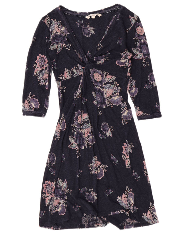 Fat Face Dame Wrap Dress UK 8 Small Navy Blue Floral Viscose
