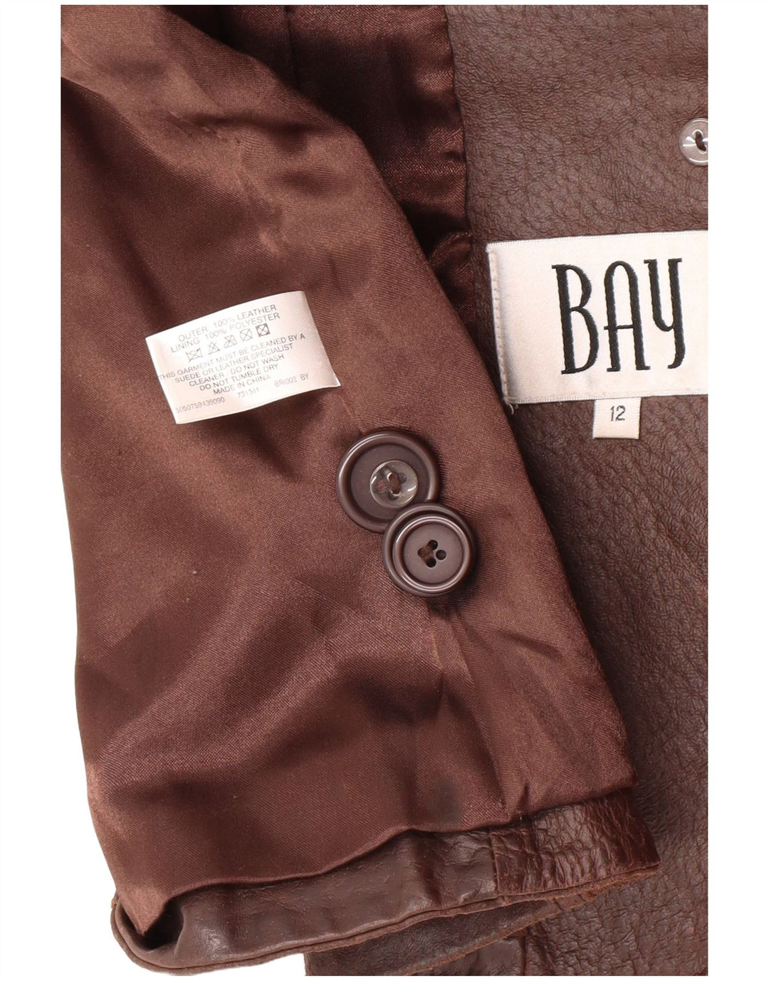 Bay Dame Læderjakke UK 12 Medium Brun Læder Classic