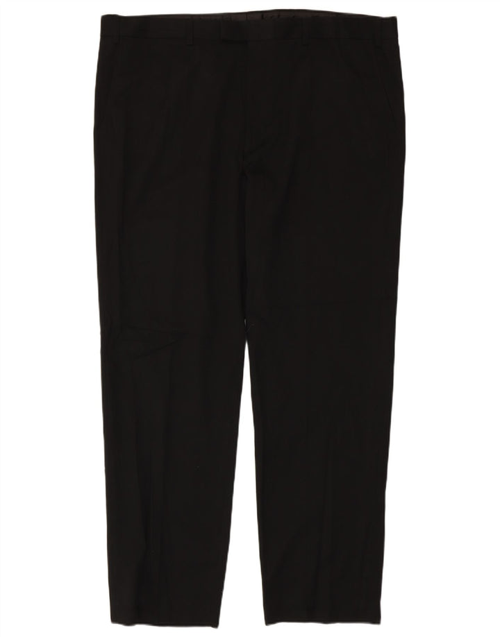 Marks & Spencer Herre Straight Regular Suit Bukser W42 L33 Sort Polyester