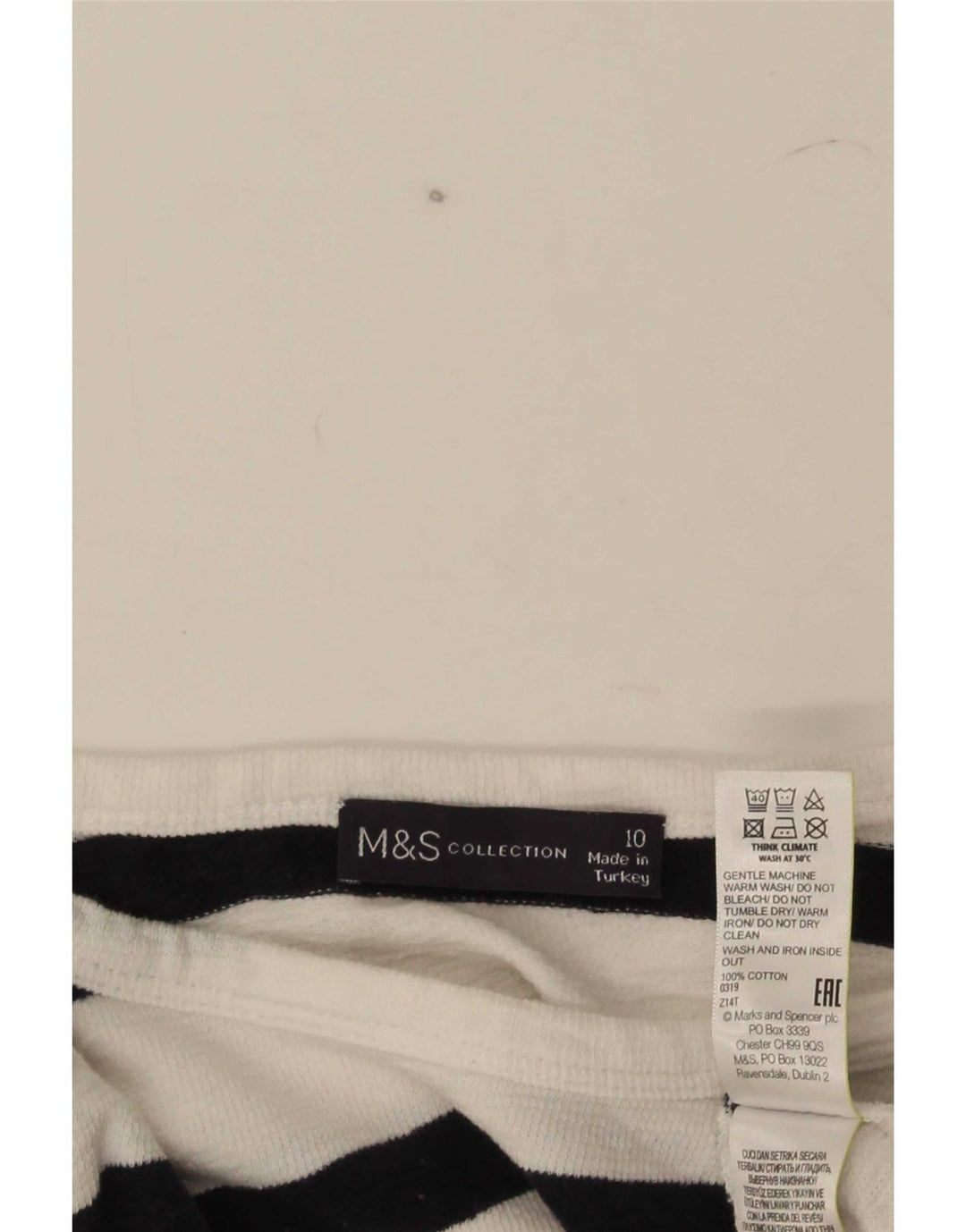 Marks & Spencer Dametop Langærmet UK 10 Lille hvidstribet bomuld