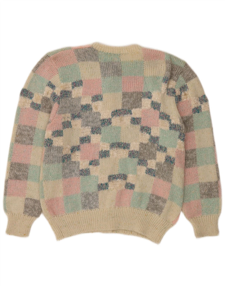 VINTAGE Dame Cardigan Sweater UK 16 Stor Flerfarvet Geometrisk