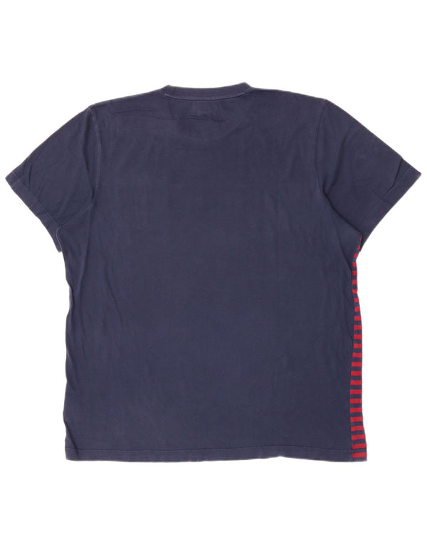 Adidas Mens T-Shirt Top Large Navy Blue Striped Cotton