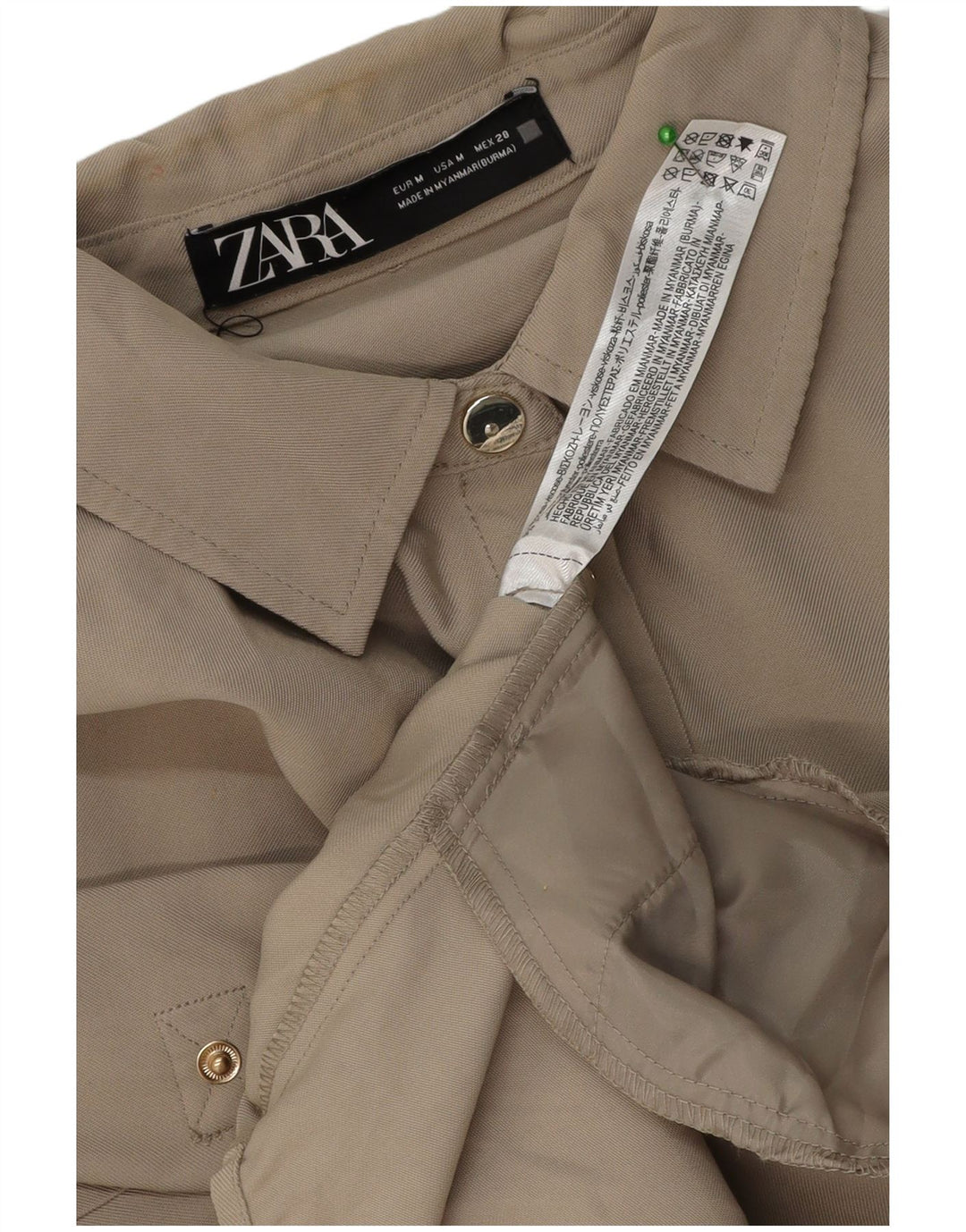Zara Kvinders Oversized Skjortekjole UK 14 Medium Beige Viscose