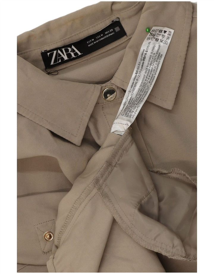 Zara Kvinders Oversized Skjortekjole UK 14 Medium Beige Viscose