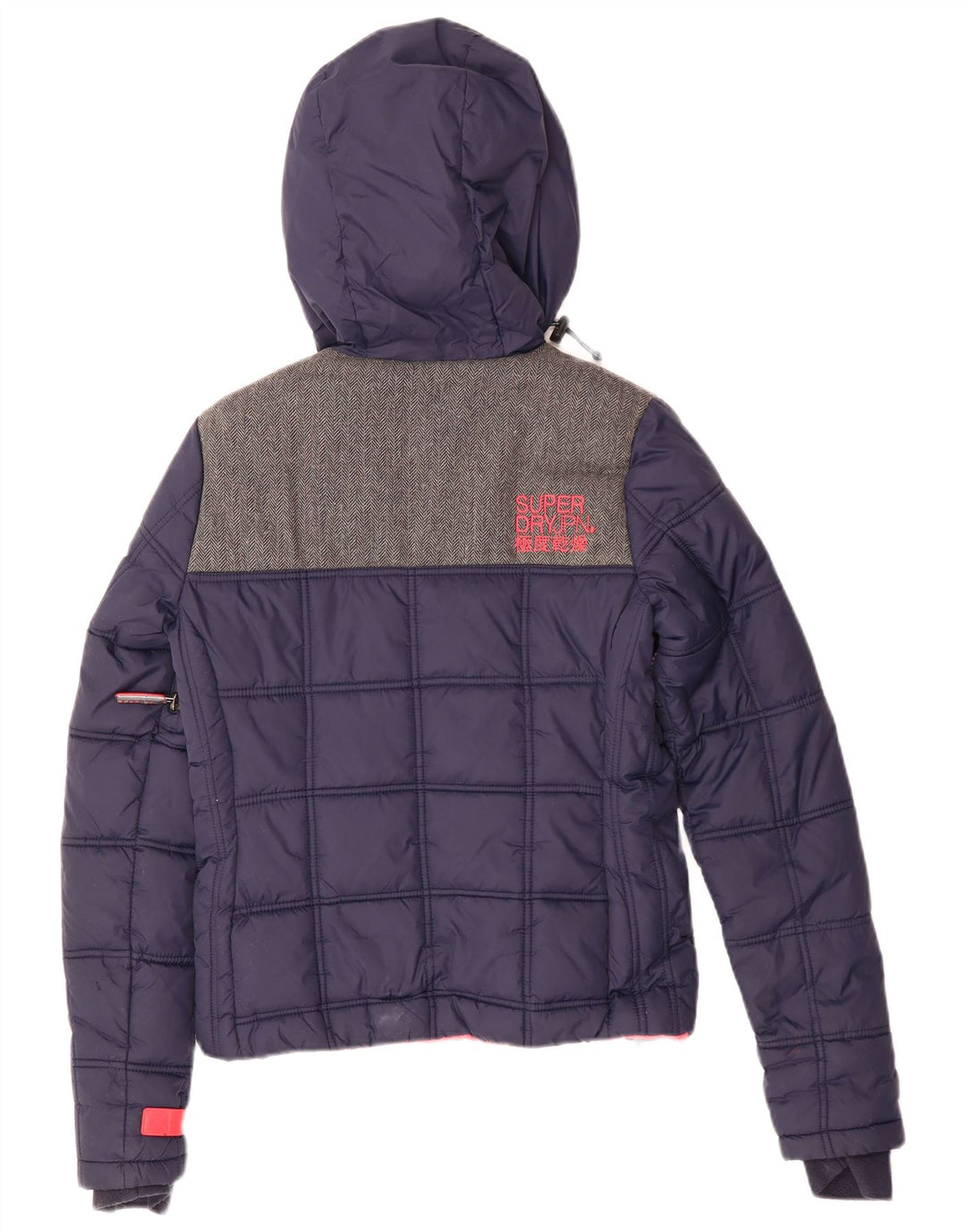 Superdry Skijakke med hætte i overstørrelse til kvinder UK 6 XS marineblå polyester