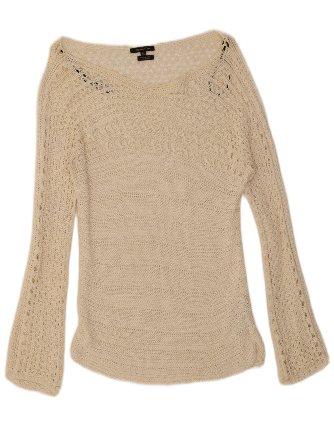 Massimo Dutti Hæklet Top Langærmet UK 12 Medium Off White Bomuld