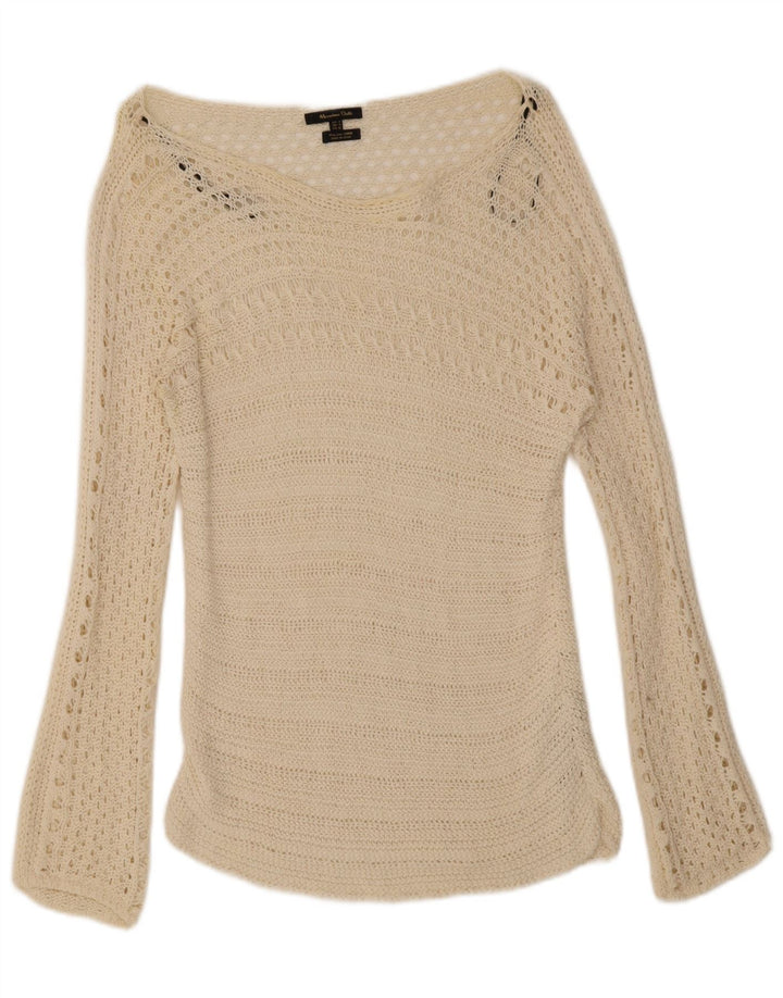 Massimo Dutti Hæklet Top Langærmet UK 12 Medium Off White Bomuld