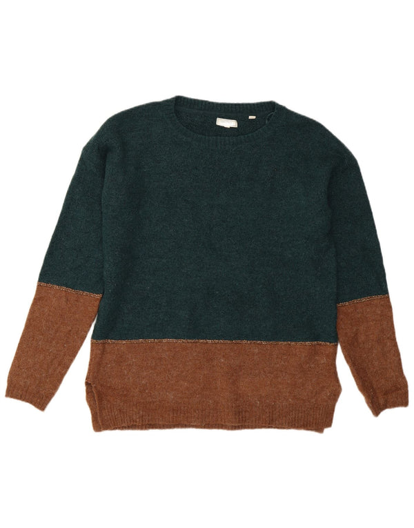 Fat Face Womens Boat Neck Jumper Sweater UK 10 Small Green Colourblock