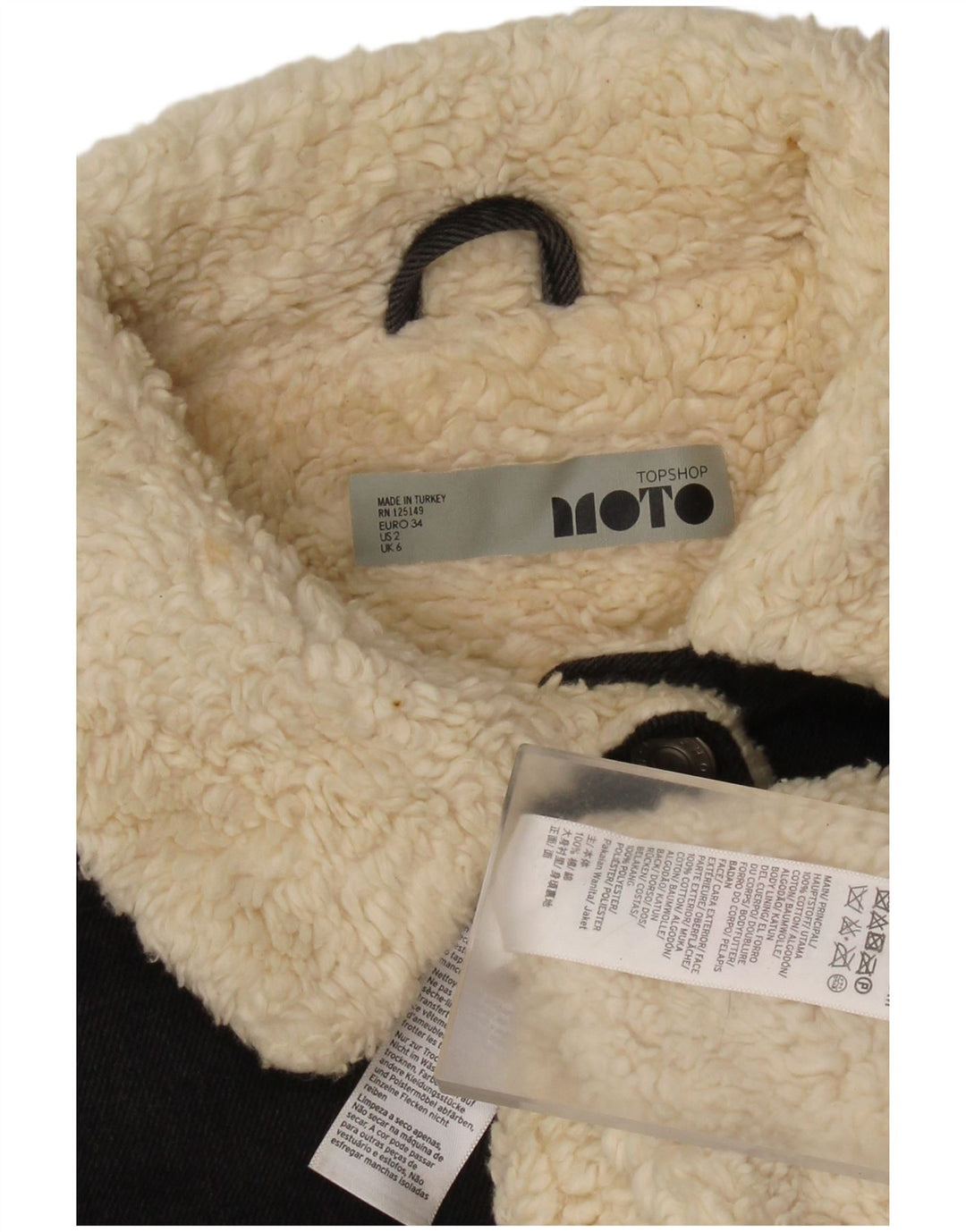 Topshop Dame Oversized Sherpa Denim Jacket UK 6 XS Grå Bomuld