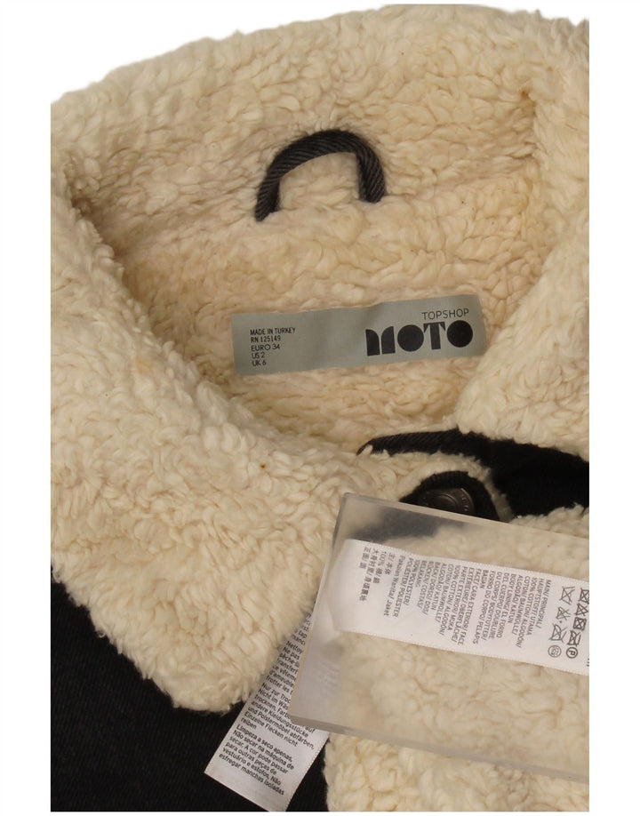 Topshop Dame Oversized Sherpa Denim Jacket UK 6 XS Grå Bomuld