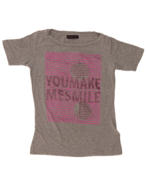 Trussardi Jeans Dame Grafisk T-Shirt Top UK 10 Lille Grå Bomuld