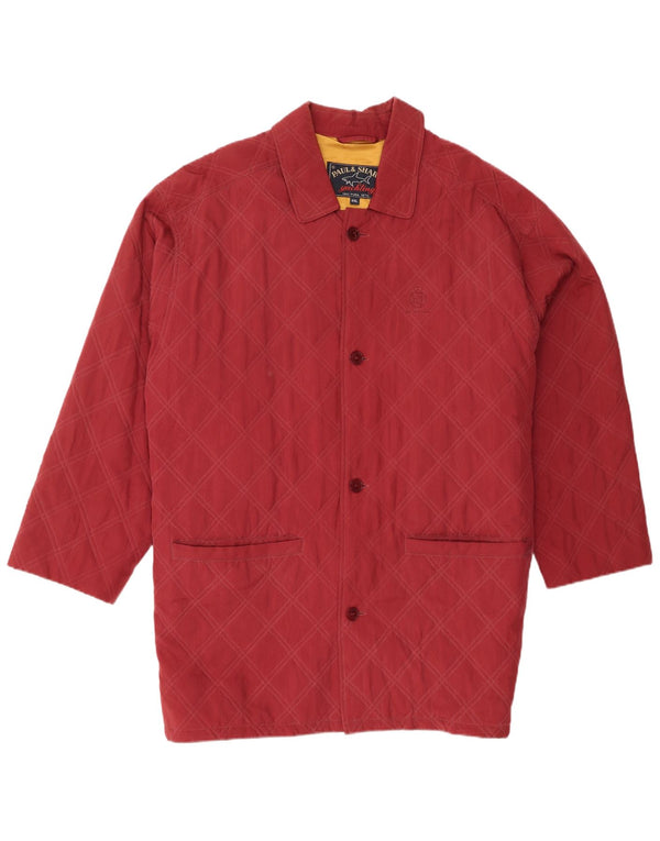 Paul & Shark Mens Quilted Overcoat UK 44 2XL Burgundy Silk