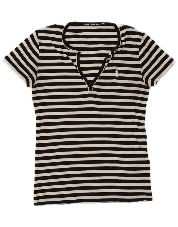 Ralph Lauren Dame T-Shirt Top UK 12 Medium Sort Stribet Bomuld