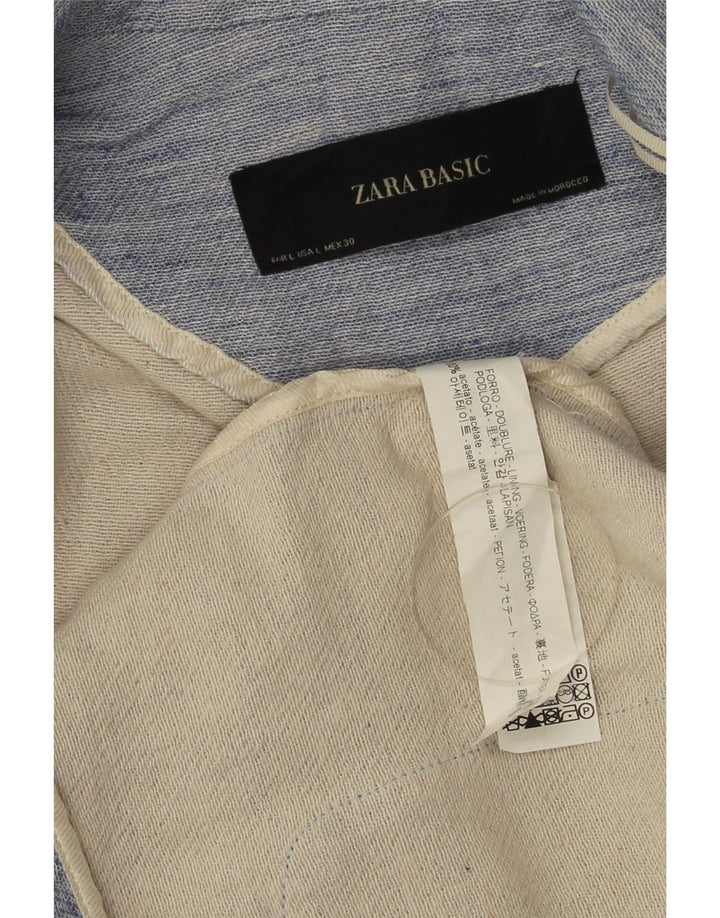 Zara Womens Open Blazer Jacket UK 14 Large Blue Flecked Acetate