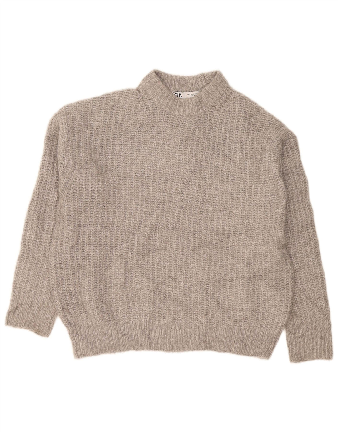 Zara Dame Oversized Turtle Neck Jumper Sweater UK 10 Small Grey Polyester