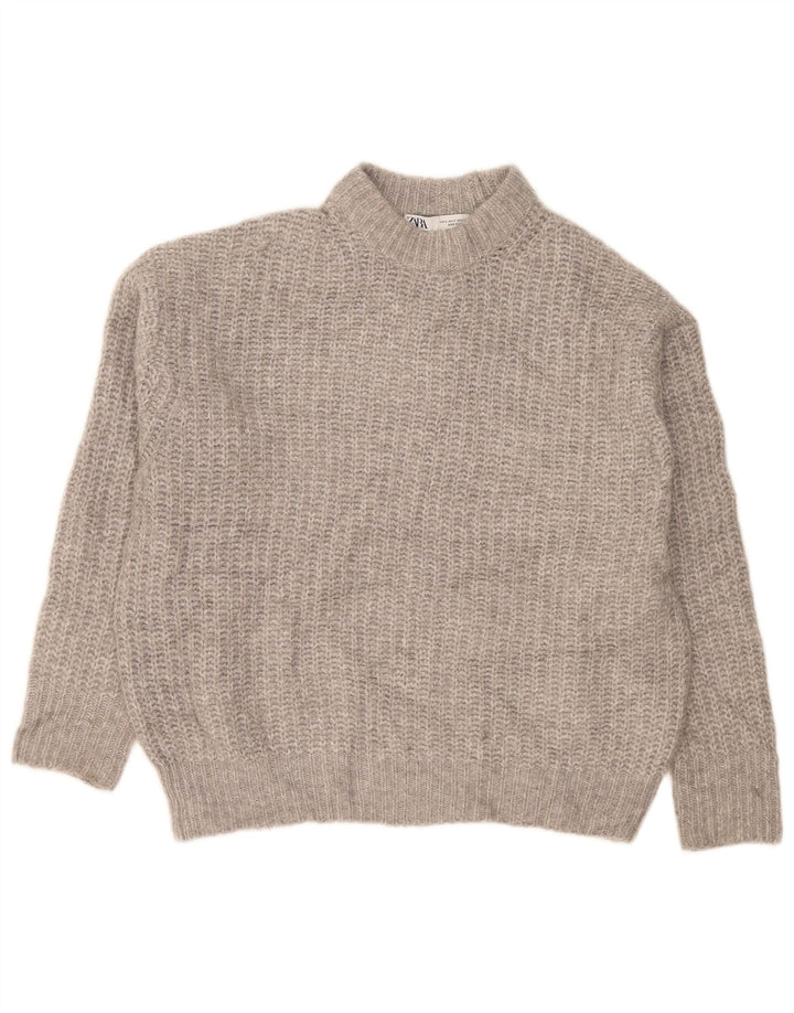 Zara Dame Oversized Turtle Neck Jumper Sweater UK 10 Small Grey Polyester