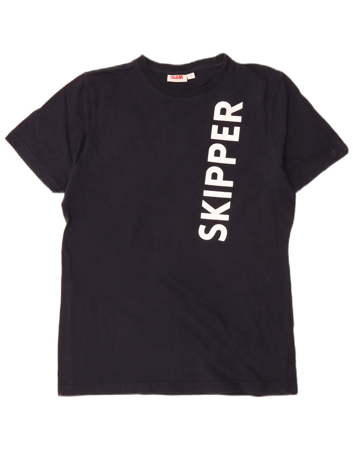 Slam Herre grafisk T-shirt Top Medium Marineblå Bomuld