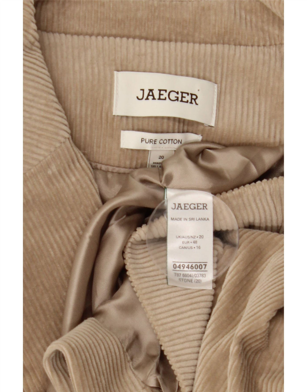 JAEGER dame 1-knaps fløjlsjakke blazerjakke UK 20 2XL beige bomuld
