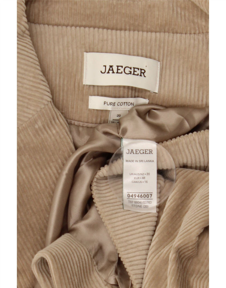 JAEGER dame 1-knaps fløjlsjakke blazerjakke UK 20 2XL beige bomuld