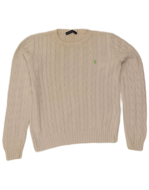 Ralph Lauren Dame Jumper Sweater UK 12 Medium Hvid Bomuld