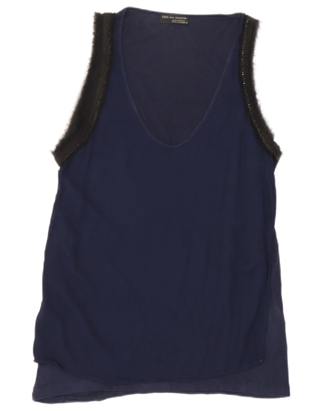 Zara Damevest Top UK 12 Medium Navy Blue Colourblock Lyocell