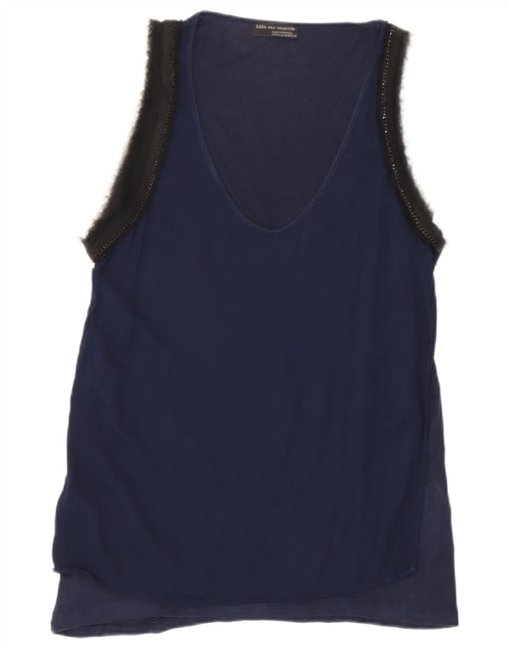 Zara Damevest Top UK 12 Medium Navy Blue Colourblock Lyocell