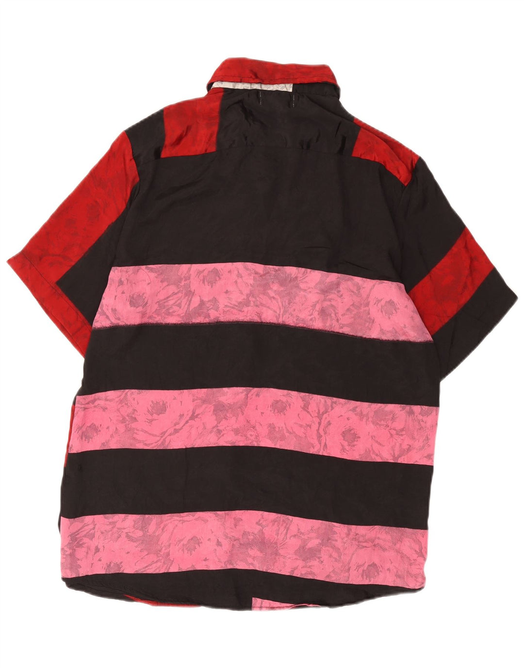 Vintage Kortærmet Herreskjorte Stor Rød Colourblock Silke