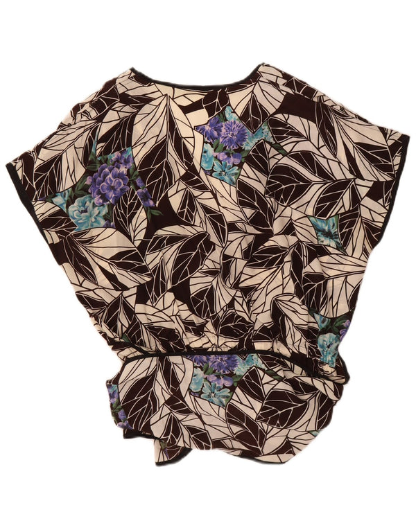 Vintage Womens Crop Bluse Top UK 16 Large Brown Floral