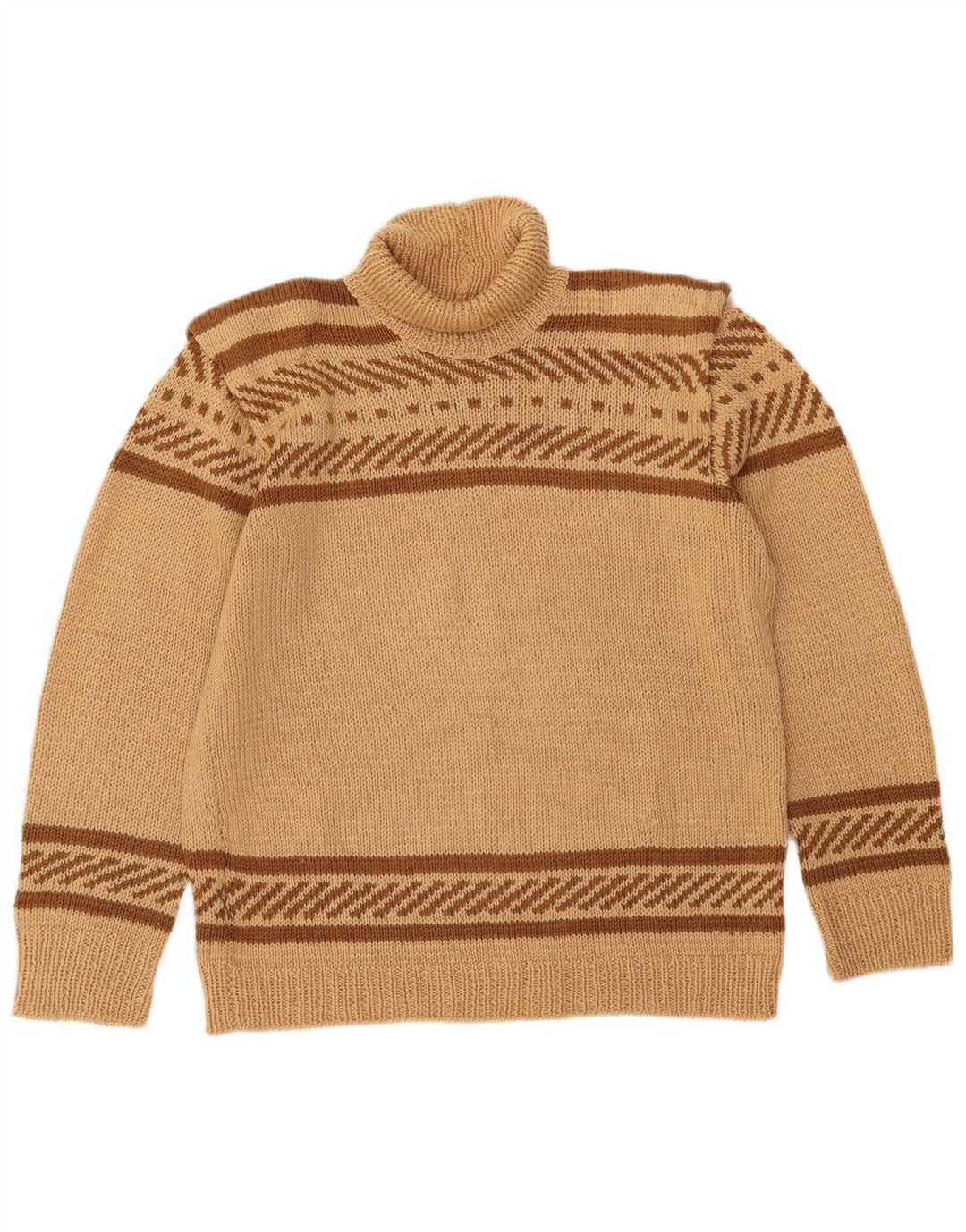 VINTAGE Dame Rullehals Sweater UK 16 Stor Beige Stribet