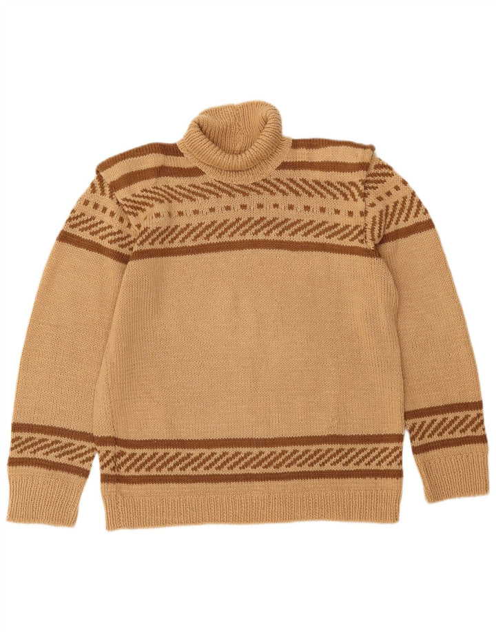 VINTAGE Dame Rullehals Sweater UK 16 Stor Beige Stribet