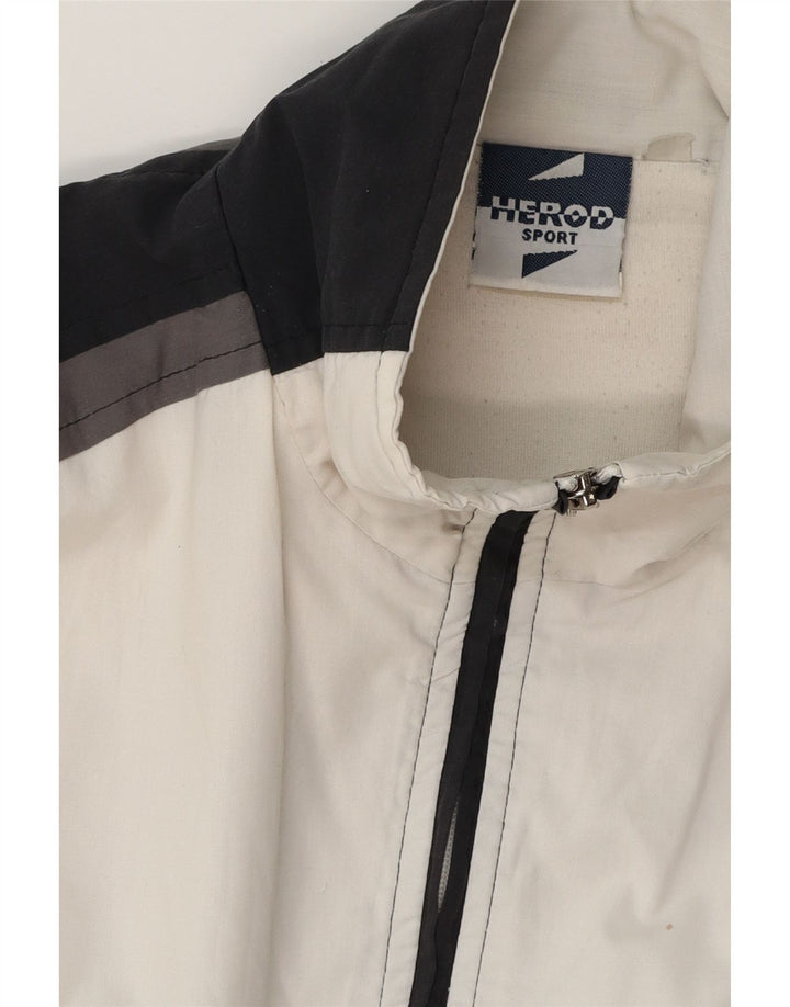 Herod Sport Herre Grafisk Bomber Jacket UK 40 Large White Colourblock Bomuld