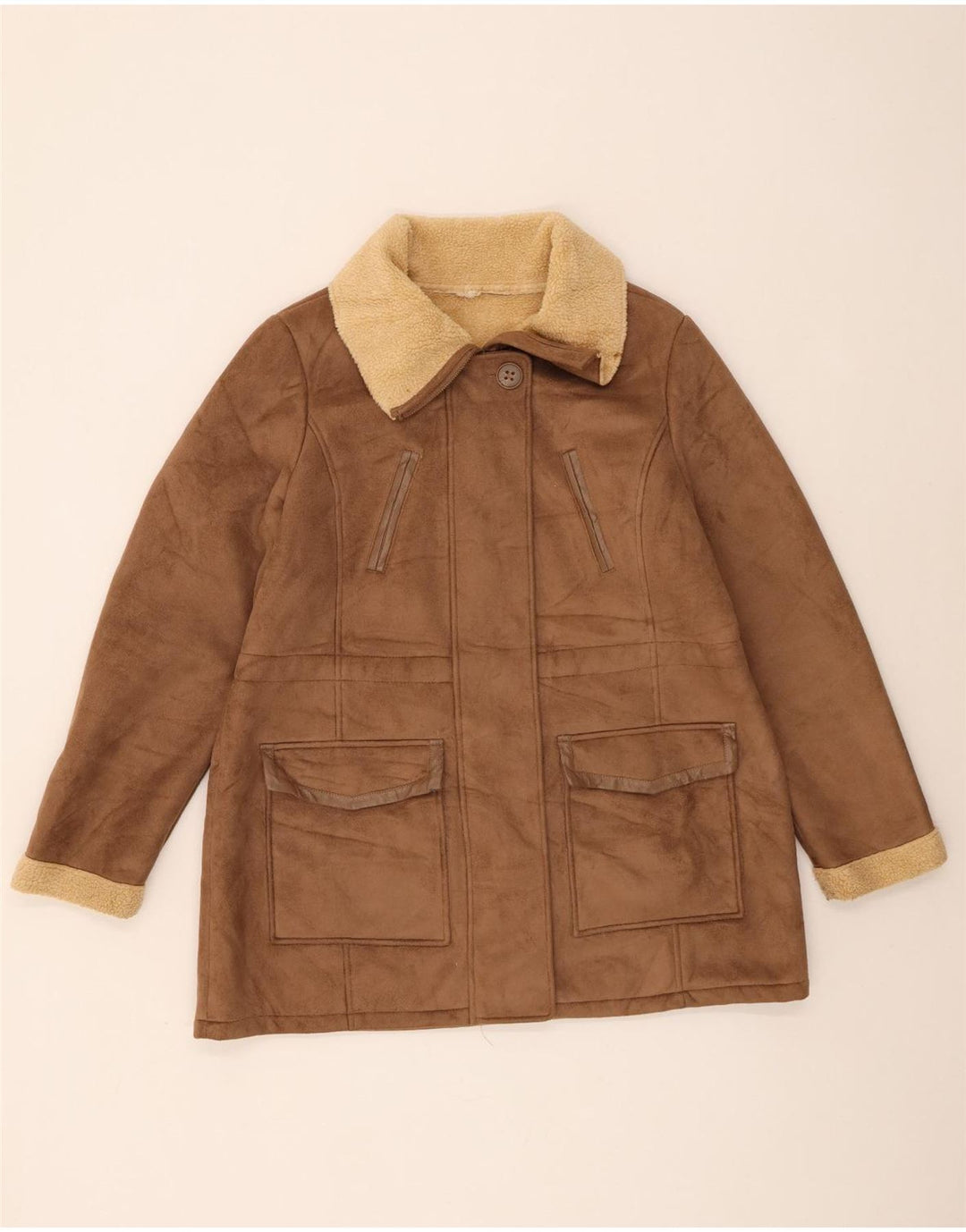 Marks & Spencer Sherpajakke til kvinder UK 16 Stor brun polyester