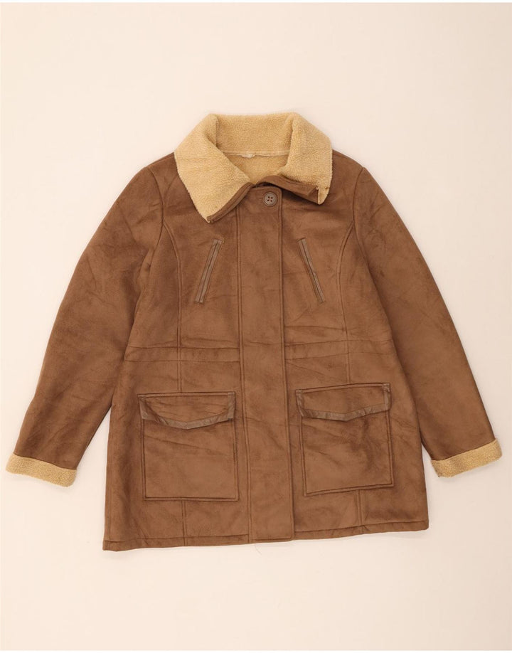 Marks & Spencer Sherpajakke til kvinder UK 16 Stor brun polyester