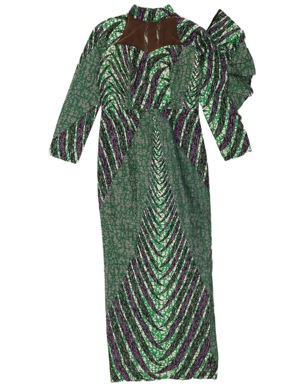 Vintage Womens Abstract Pattern Maxi Sheath Dress UK 12 Medium Green