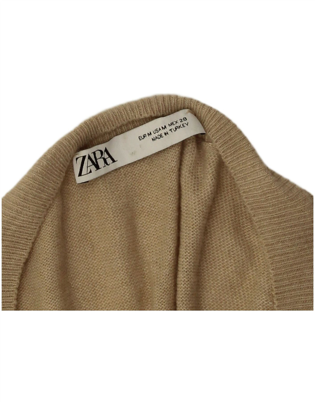 Zara Womens Crop Oversized V-hals sweater UK 14 Medium Beige Viscose