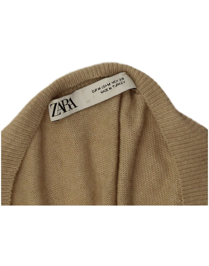 Zara Womens Crop Oversized V-hals sweater UK 14 Medium Beige Viscose