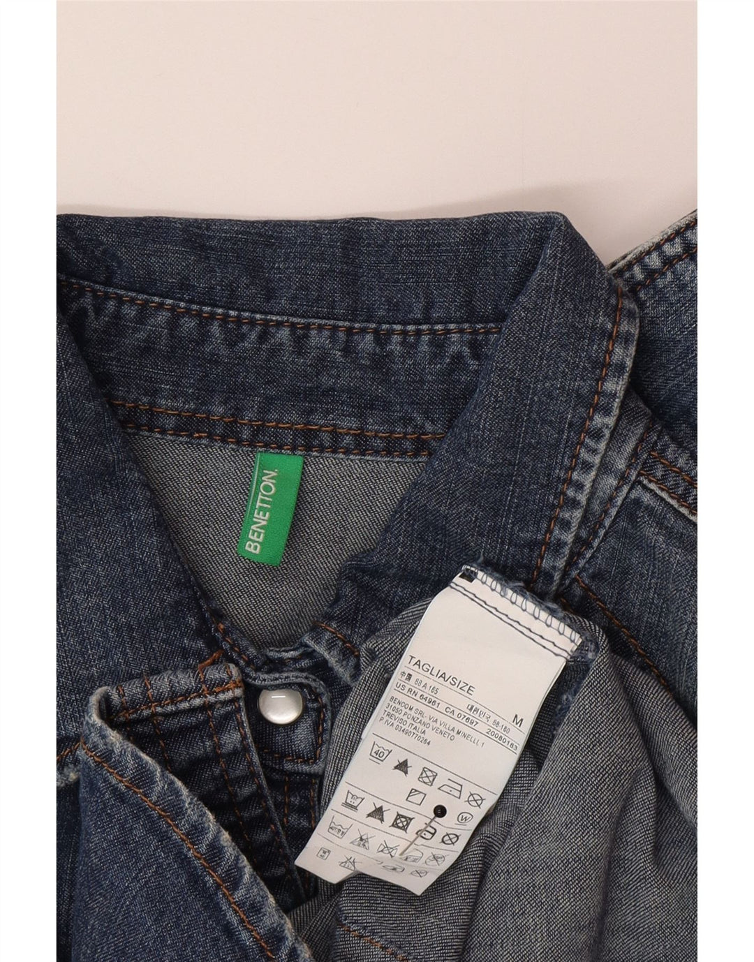 Benetton Dame Denim Shirt UK 12 Medium Blue Cotton