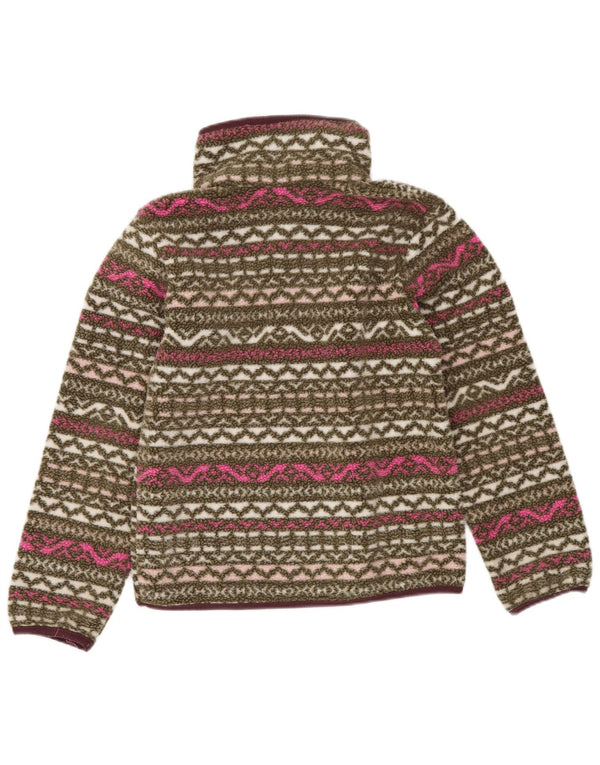 Columbia Girls Button Neck Fleece Jumper 7-8 år Small Khaki Fair Isle