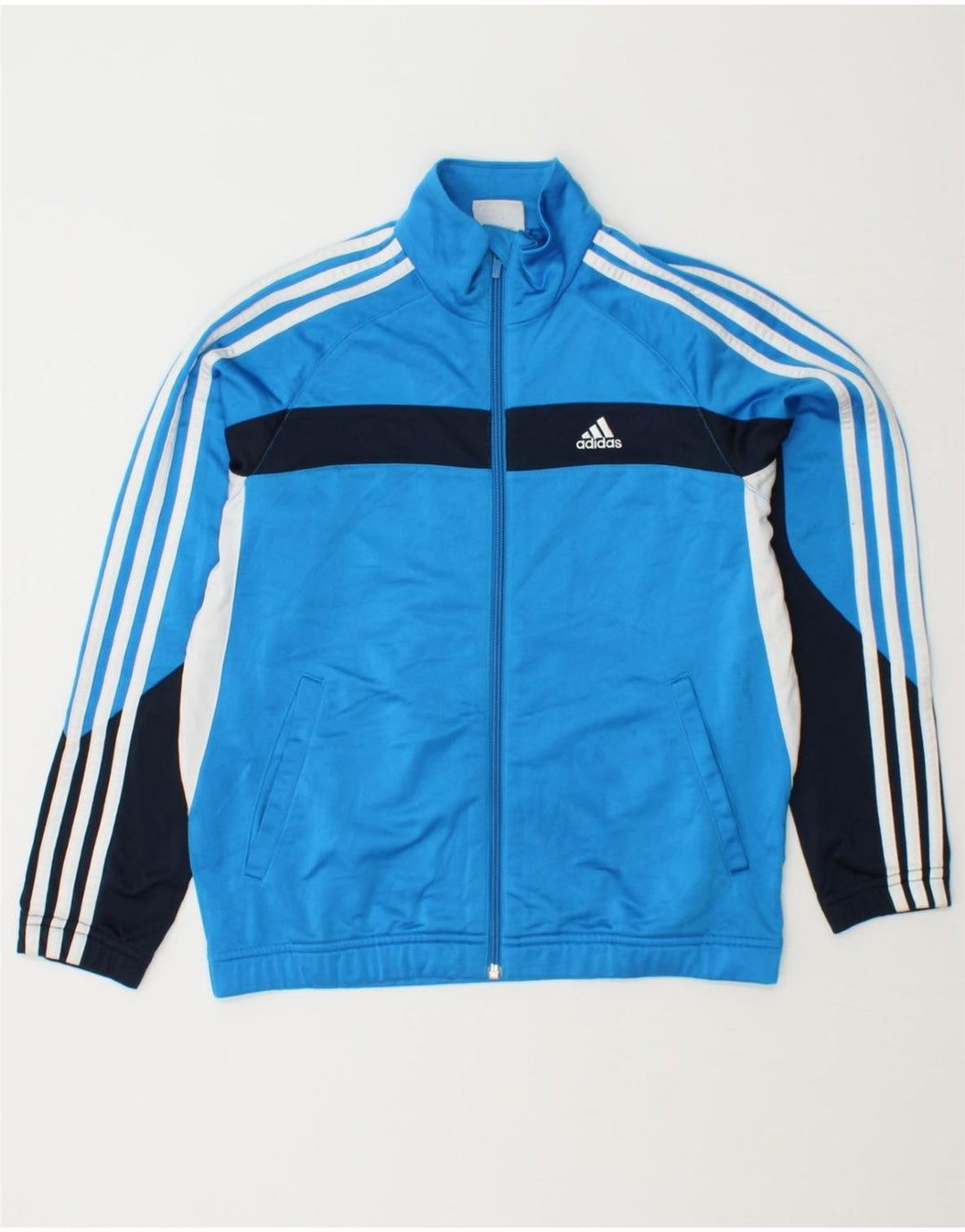 ADIDAS Boys Tracksuit Top Jacket 11-12 Years Blue Colourblock Polyester Vintage Adidas and Second-Hand Adidas from Messina Hembry 