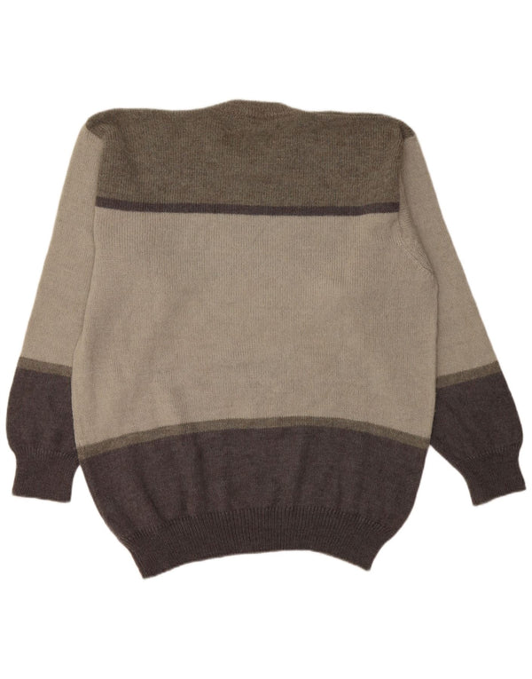 Pierre Monet Herre Crew Neck Jumper Sweater XL Grå Geometrisk Virgin Wool