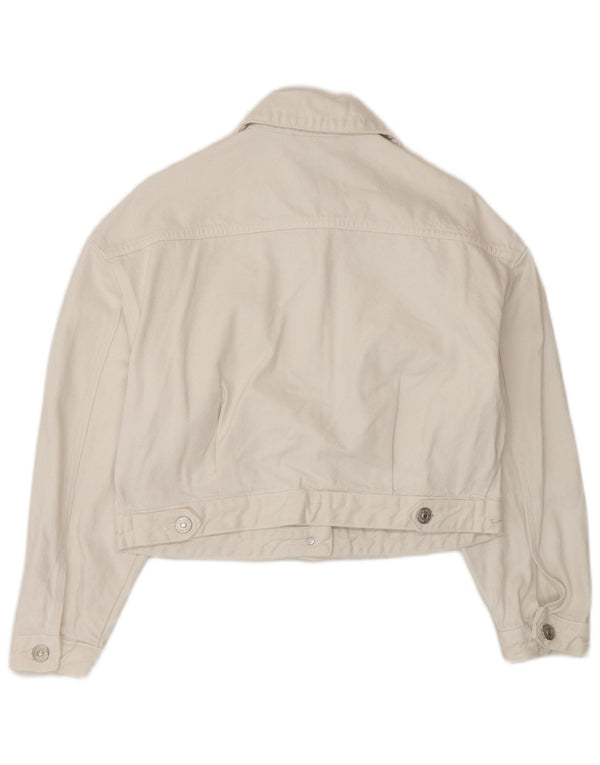 Zara Womens Crop Oversized denimjakke UK 6 XS Hvid Bomuld
