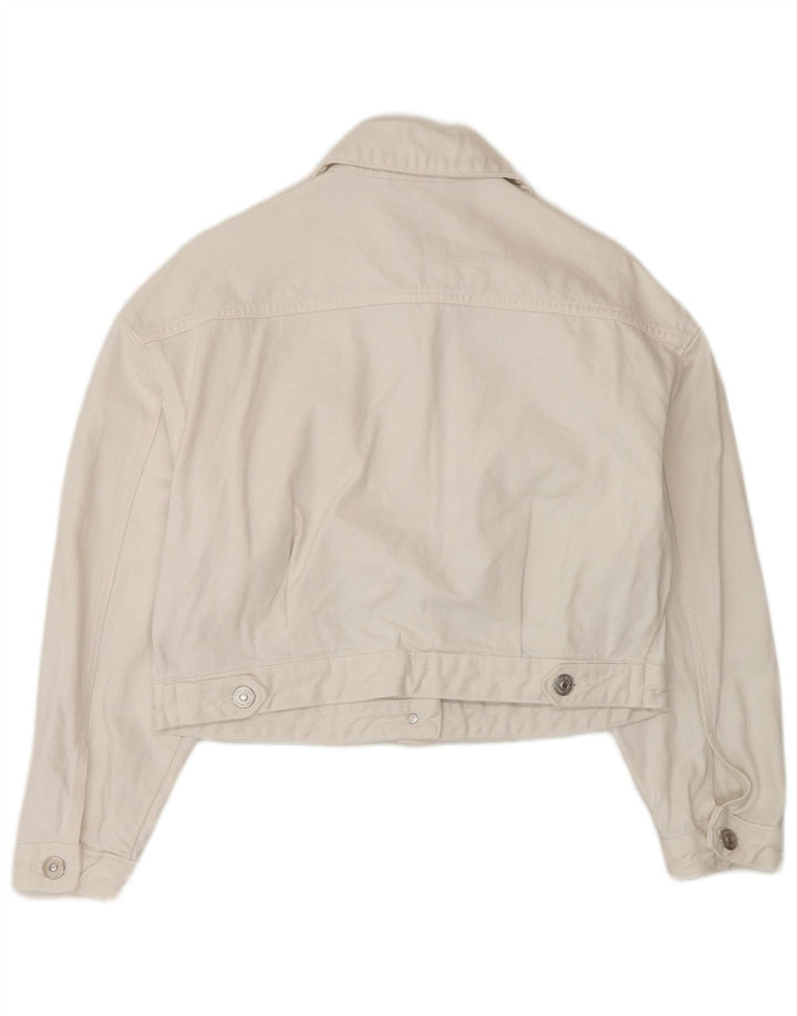 Zara Womens Crop Oversized denimjakke UK 6 XS Hvid Bomuld