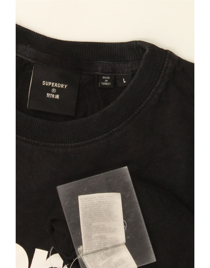 SUPERDRY Dame Grafisk T-Shirt Top UK 16 Stor Sort Bomuld